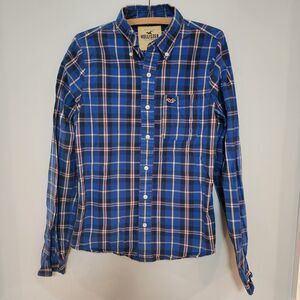 Hollister Blue Plaid Button-Down Shirt Men's Long Sleeve Size M